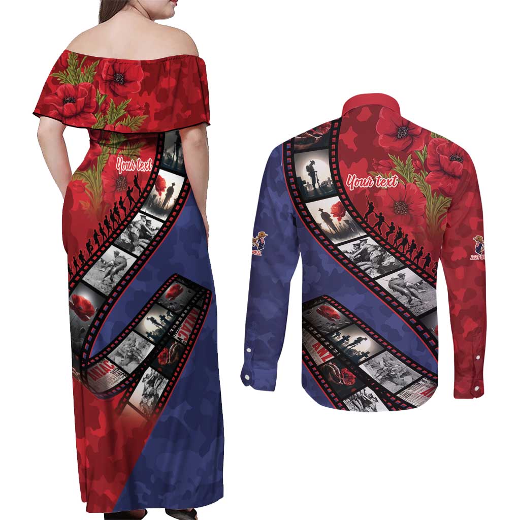 Personalised ANZAC Spirit 1915-2026 Filmstrip Tribute Couples Matching Off Shoulder Maxi Dress and Long Sleeve Button Shirt Lest We Forget 25 April LT9 - Polynesian Pride