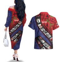 Personalised ANZAC Spirit 1915-2026 Filmstrip Tribute Couples Matching Off The Shoulder Long Sleeve Dress and Hawaiian Shirt Lest We Forget 25 April LT9 - Polynesian Pride