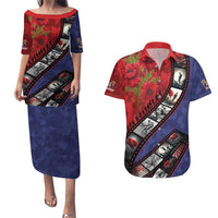 Personalised ANZAC Spirit 1915-2026 Filmstrip Tribute Couples Matching Puletasi and Hawaiian Shirt Lest We Forget 25 April LT9 Red - Polynesian Pride