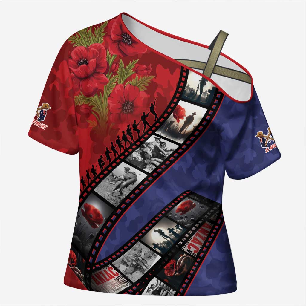 Personalised ANZAC Spirit 1915-2026 Filmstrip Tribute Cross Shoulder Shirt Lest We Forget 25 April LT9 Female Red - Polynesian Pride