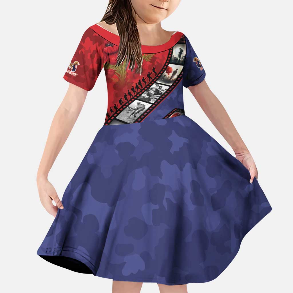Personalised ANZAC Spirit 1915-2026 Filmstrip Tribute Family Matching Tank Maxi Dress and Hawaiian Shirt Lest We Forget 25 April LT9 Daughter's Dress Red - Polynesian Pride