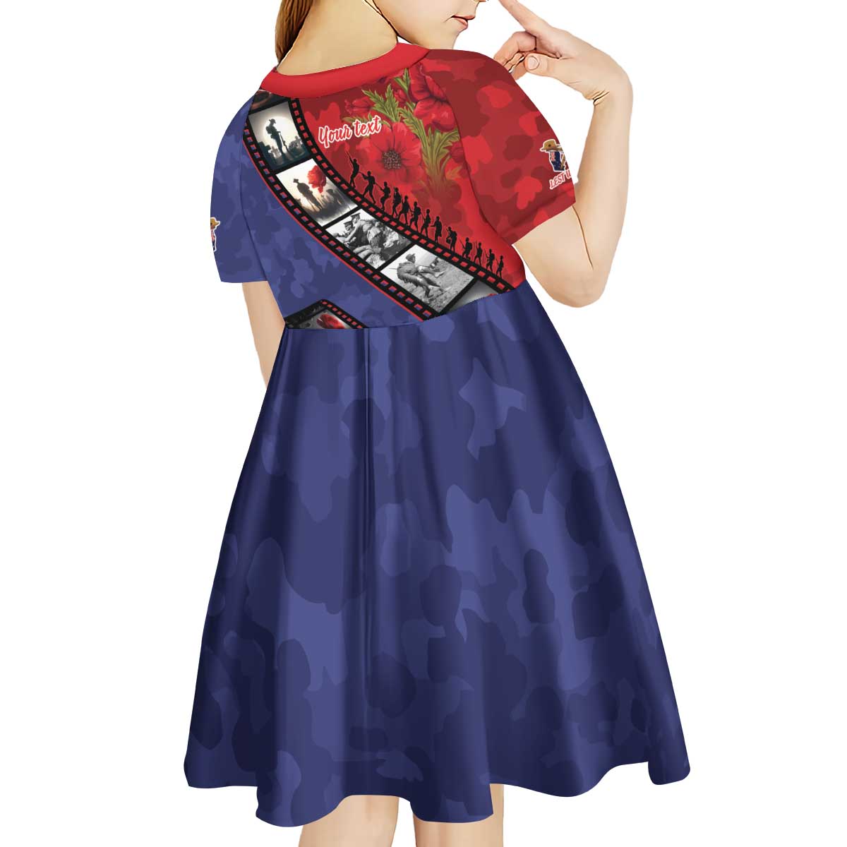 Personalised ANZAC Spirit 1915-2026 Filmstrip Tribute Kid Short Sleeve Dress Lest We Forget 25 April LT9 - Polynesian Pride