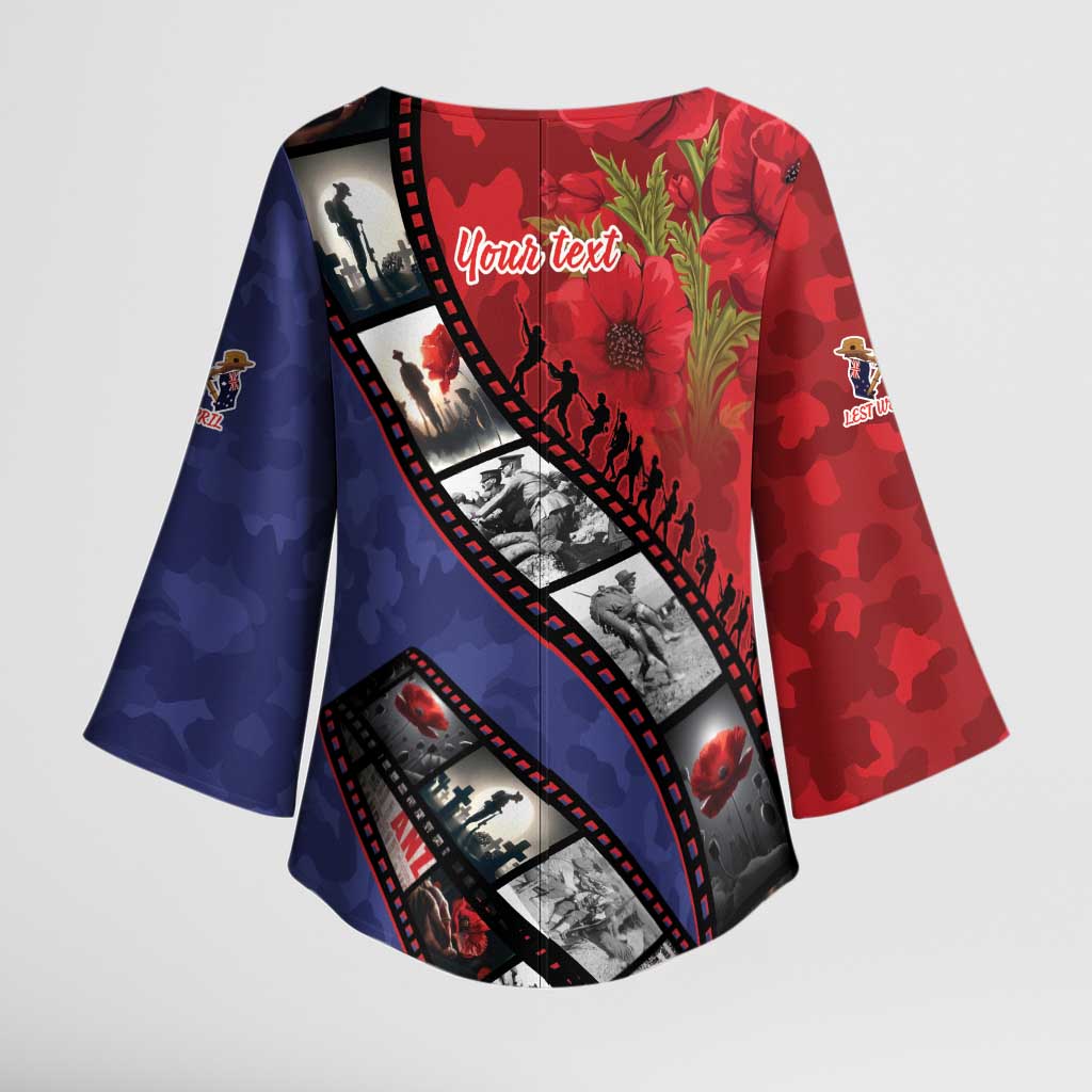 Personalised ANZAC Spirit 1915-2026 Filmstrip Tribute Kimono Sleeve Blouse Lest We Forget 25 April LT9 - Polynesian Pride