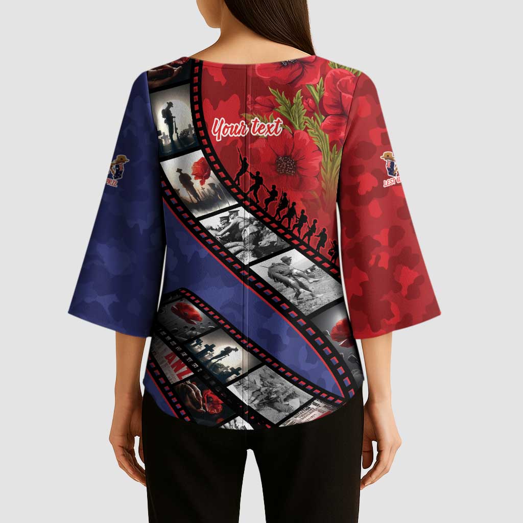 Personalised ANZAC Spirit 1915-2026 Filmstrip Tribute Kimono Sleeve Blouse Lest We Forget 25 April LT9 - Polynesian Pride