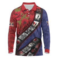 Personalised ANZAC Spirit 1915-2026 Filmstrip Tribute Long Sleeve Polo Shirt Lest We Forget 25 April LT9 Red - Polynesian Pride