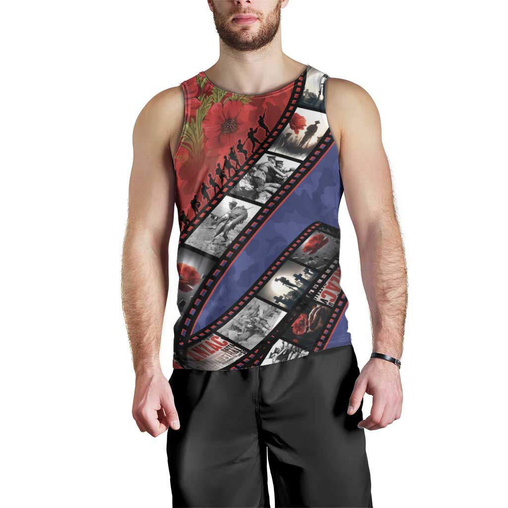 Personalised ANZAC Spirit 1915-2026 Filmstrip Tribute Men Tank Top Lest We Forget 25 April LT9 - Polynesian Pride