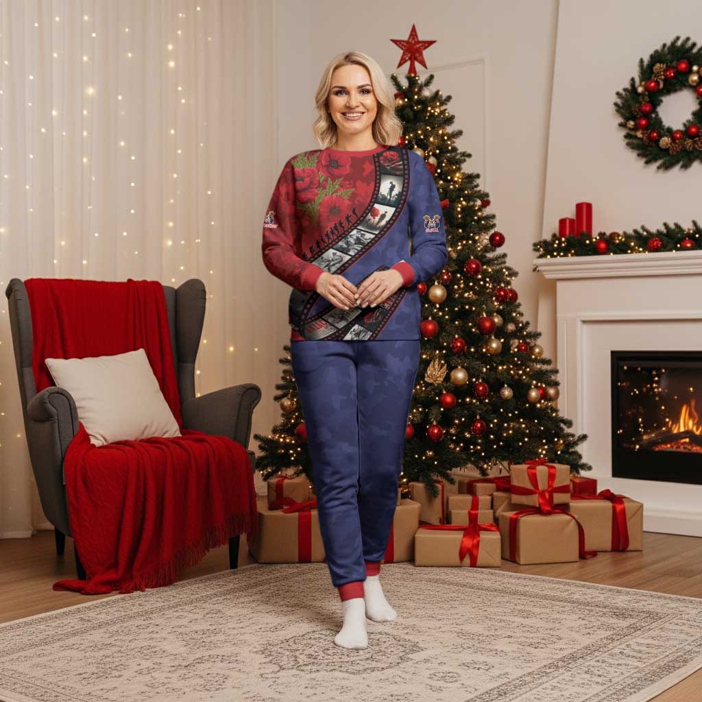 Personalised ANZAC Spirit 1915-2026 Filmstrip Tribute Pajama Set Lest We Forget 25 April LT9 Women Red - Polynesian Pride