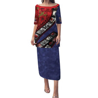 Personalised ANZAC Spirit 1915-2026 Filmstrip Tribute Puletasi Lest We Forget 25 April LT9 Long Dress Red - Polynesian Pride