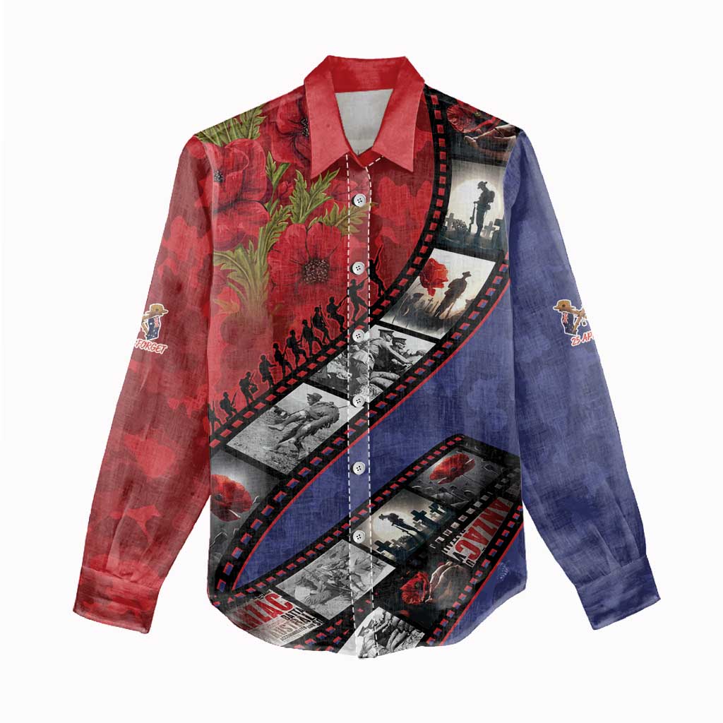 Personalised ANZAC Spirit 1915-2026 Filmstrip Tribute Women Casual Shirt Lest We Forget 25 April LT9 - Polynesian Pride