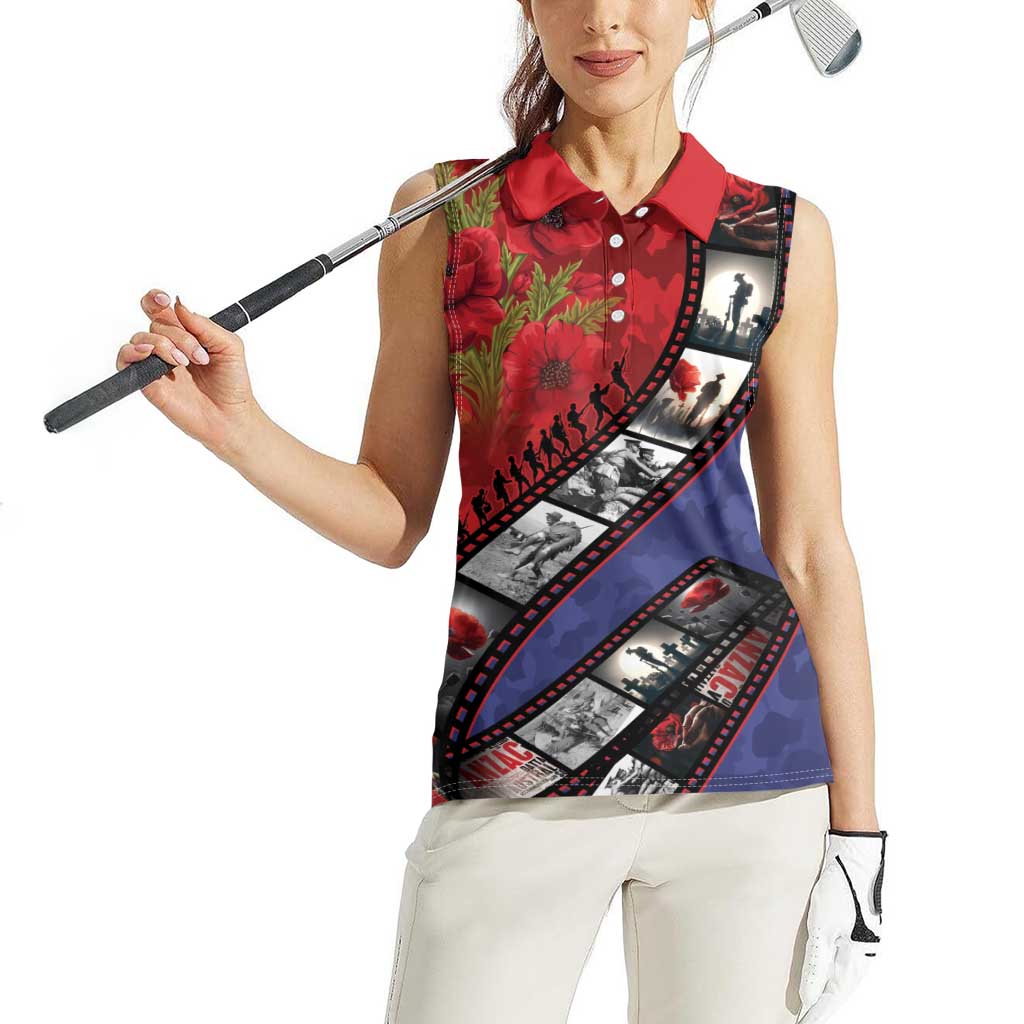 Personalised ANZAC Spirit 1915-2026 Filmstrip Tribute Women Sleeveless Polo Shirt Lest We Forget 25 April LT9 - Polynesian Pride