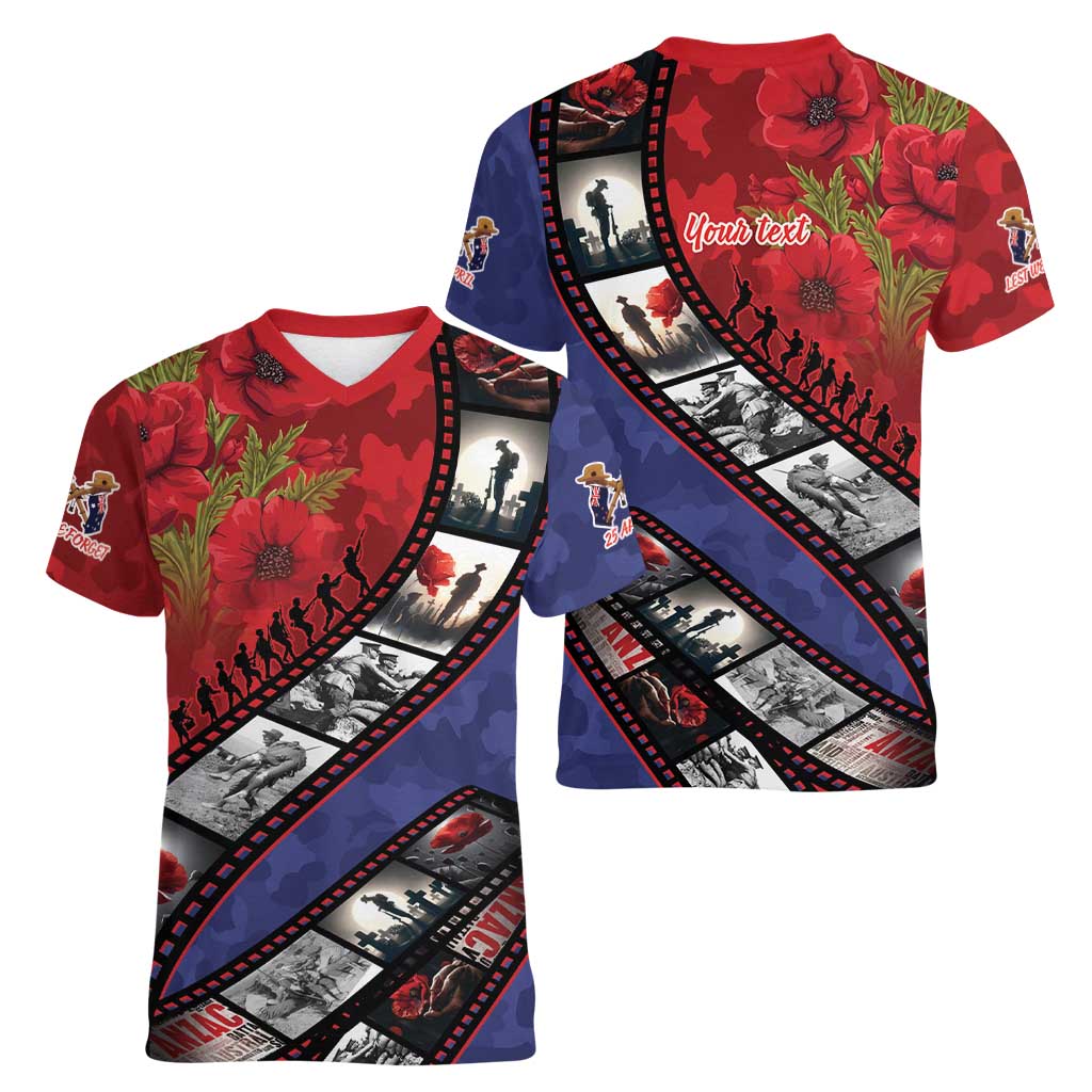 Personalised ANZAC Spirit 1915-2026 Filmstrip Tribute Women V-Neck T-Shirt Lest We Forget 25 April LT9 - Polynesian Pride