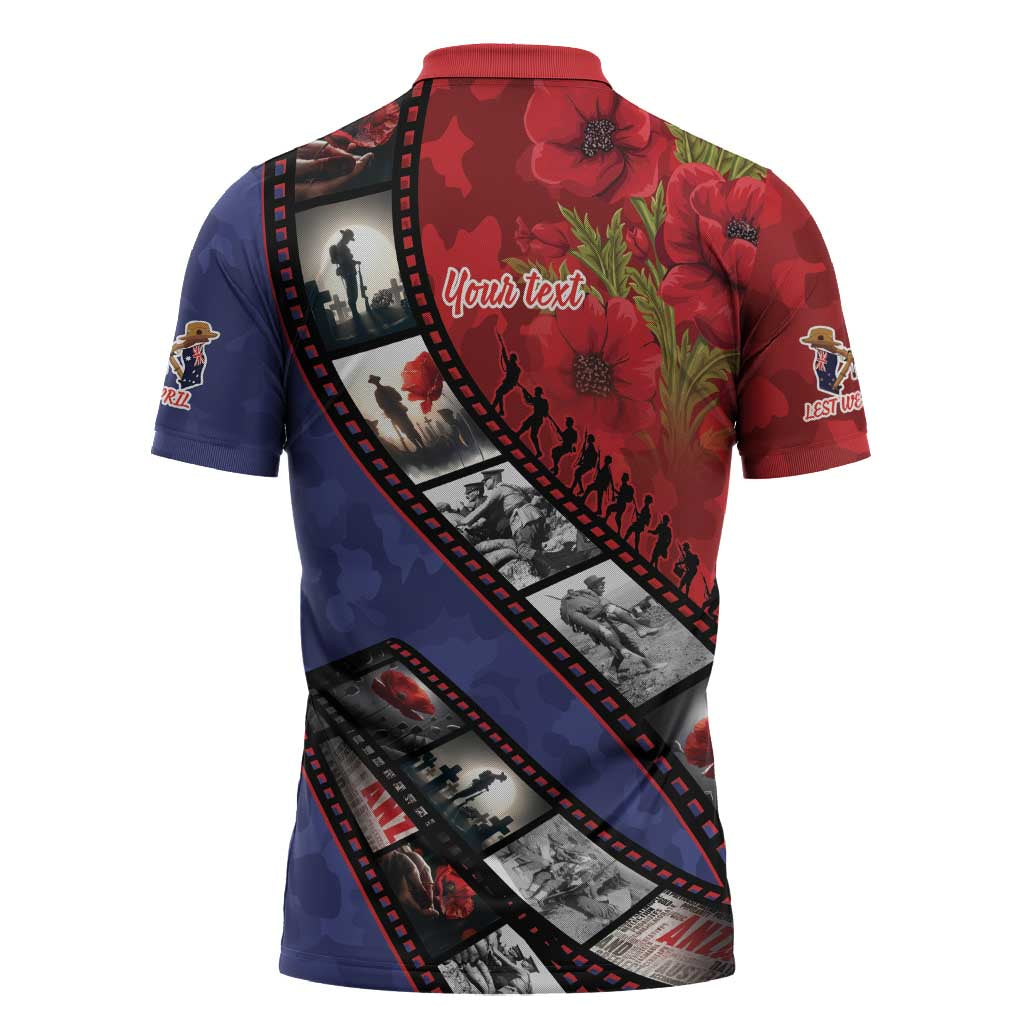 Personalised ANZAC Spirit 1915-2026 Filmstrip Tribute Zipper Polo Shirt Lest We Forget 25 April LT9 - Polynesian Pride