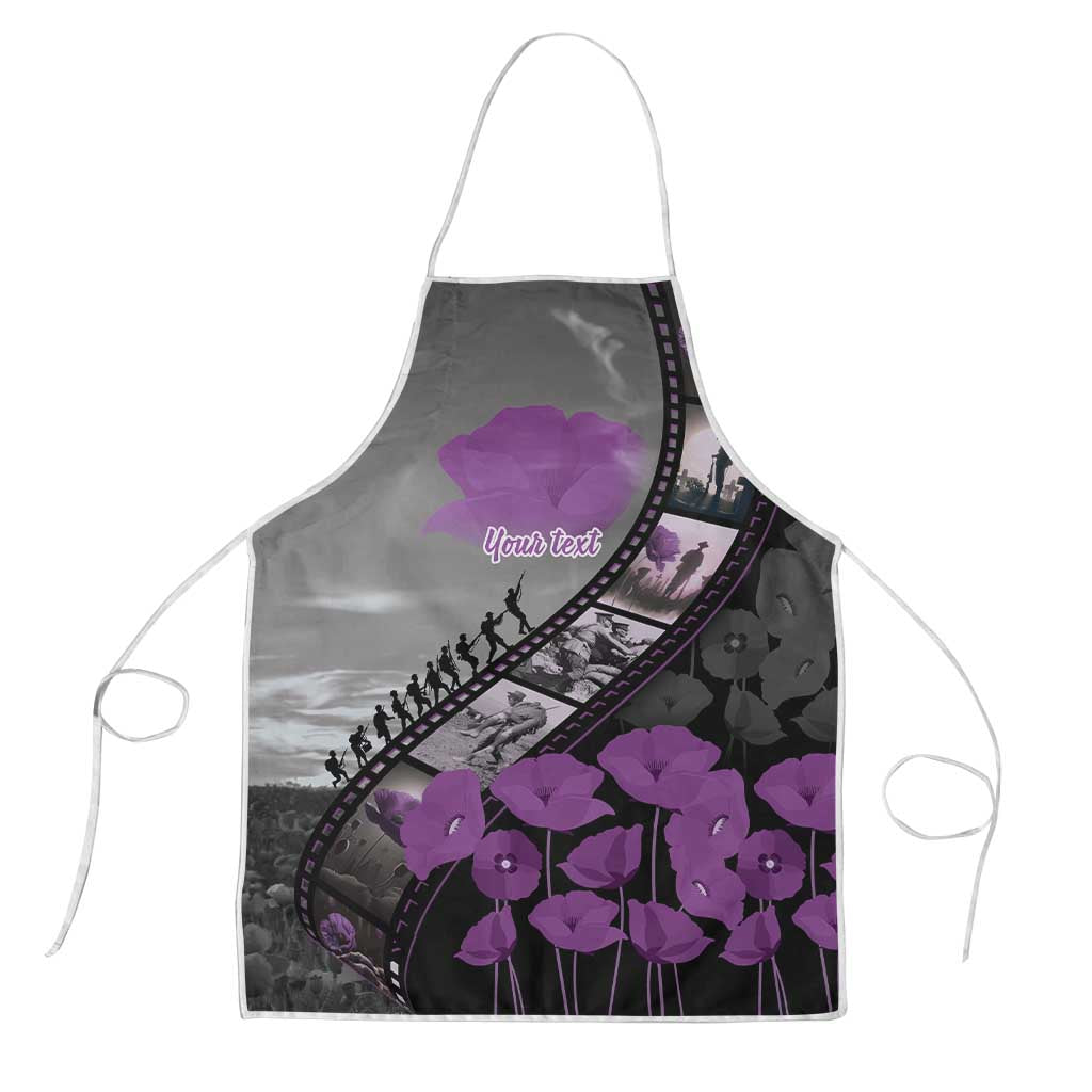 Personalised Remembering ANZAC Lest We Forget Apron Vintage Film Frame Memorial Purple Poppy LT9 Purple - Polynesian Pride