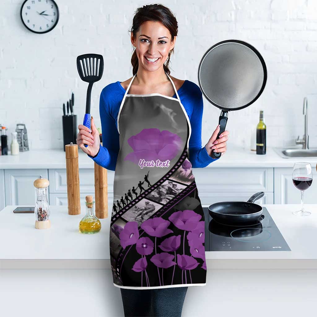 Personalised Remembering ANZAC Lest We Forget Apron Vintage Film Frame Memorial Purple Poppy LT9 - Polynesian Pride