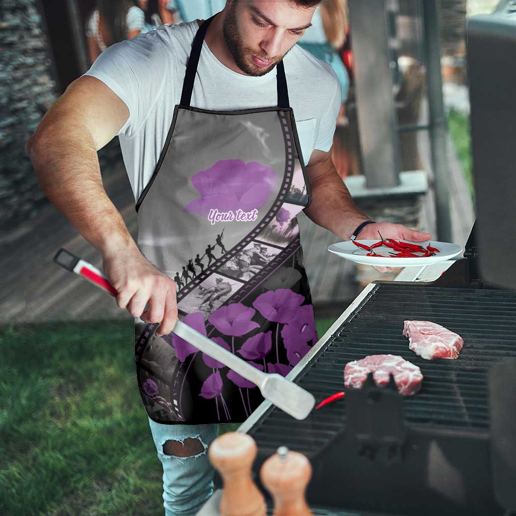Personalised Remembering ANZAC Lest We Forget Apron Vintage Film Frame Memorial Purple Poppy LT9 - Polynesian Pride