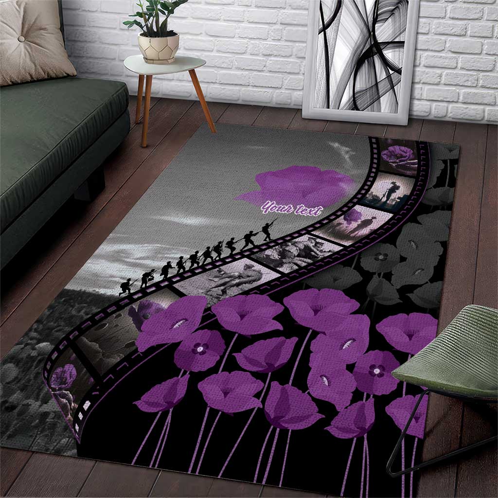 Personalised Remembering ANZAC Lest We Forget Area Rug Vintage Film Frame Memorial Purple Poppy LT9 Purple - Polynesian Pride