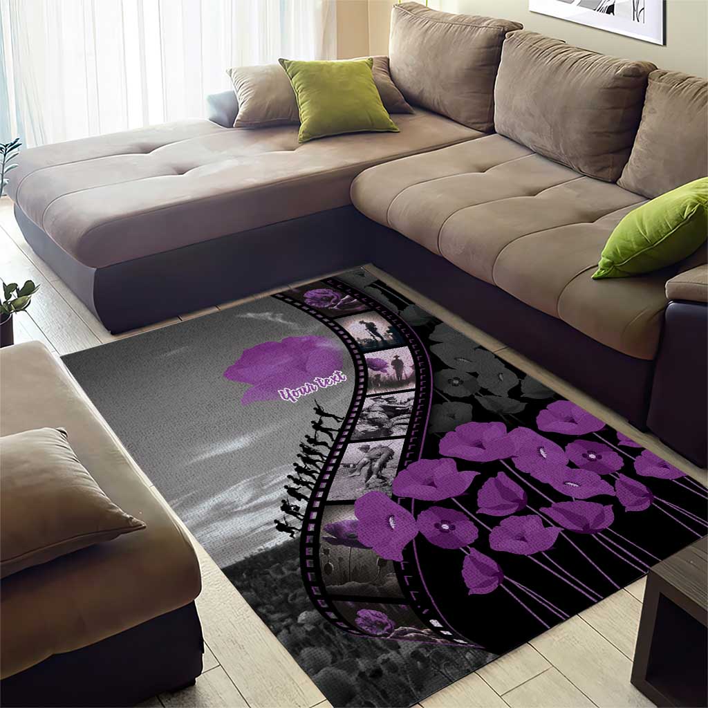 Personalised Remembering ANZAC Lest We Forget Area Rug Vintage Film Frame Memorial Purple Poppy LT9 - Polynesian Pride