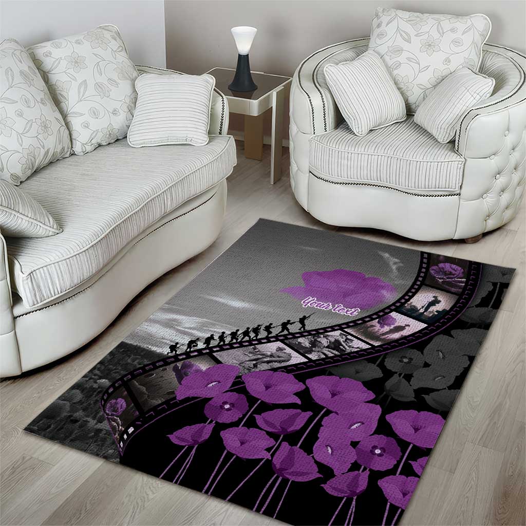 Personalised Remembering ANZAC Lest We Forget Area Rug Vintage Film Frame Memorial Purple Poppy LT9 - Polynesian Pride