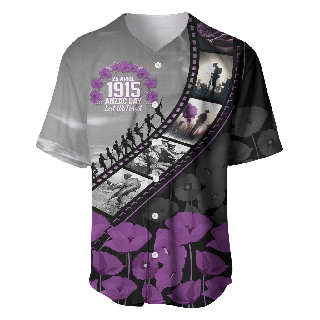 Personalised Remembering ANZAC Lest We Forget Baseball Jersey Vintage Film Frame Memorial Purple Poppy