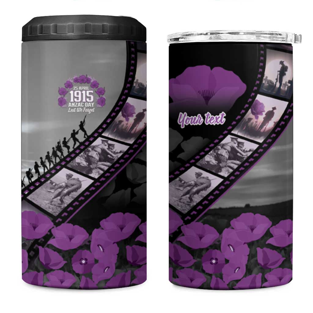 Personalised Remembering ANZAC Lest We Forget 4 in 1 Can Cooler Tumbler Vintage Film Frame Memorial Purple Poppy LT9 One Size: 16 oz Purple - Polynesian Pride