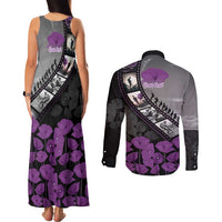 Personalised Remembering ANZAC Lest We Forget Couples Matching Tank Maxi Dress and Long Sleeve Button Shirt Vintage Film Frame Memorial Purple Poppy LT9 - Polynesian Pride