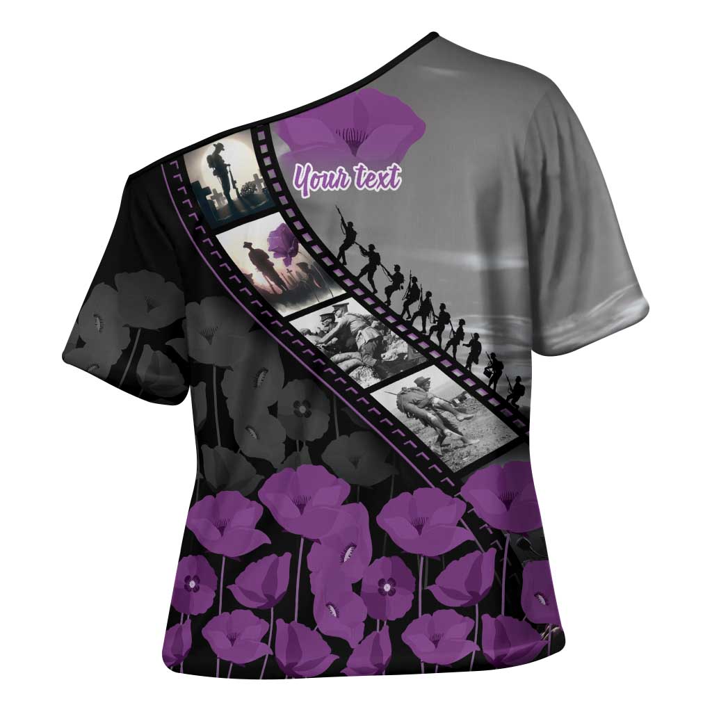 Personalised Remembering ANZAC Lest We Forget Cross Shoulder Shirt Vintage Film Frame Memorial Purple Poppy