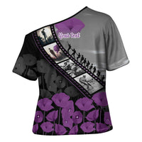 Personalised Remembering ANZAC Lest We Forget Cross Shoulder Shirt Vintage Film Frame Memorial Purple Poppy