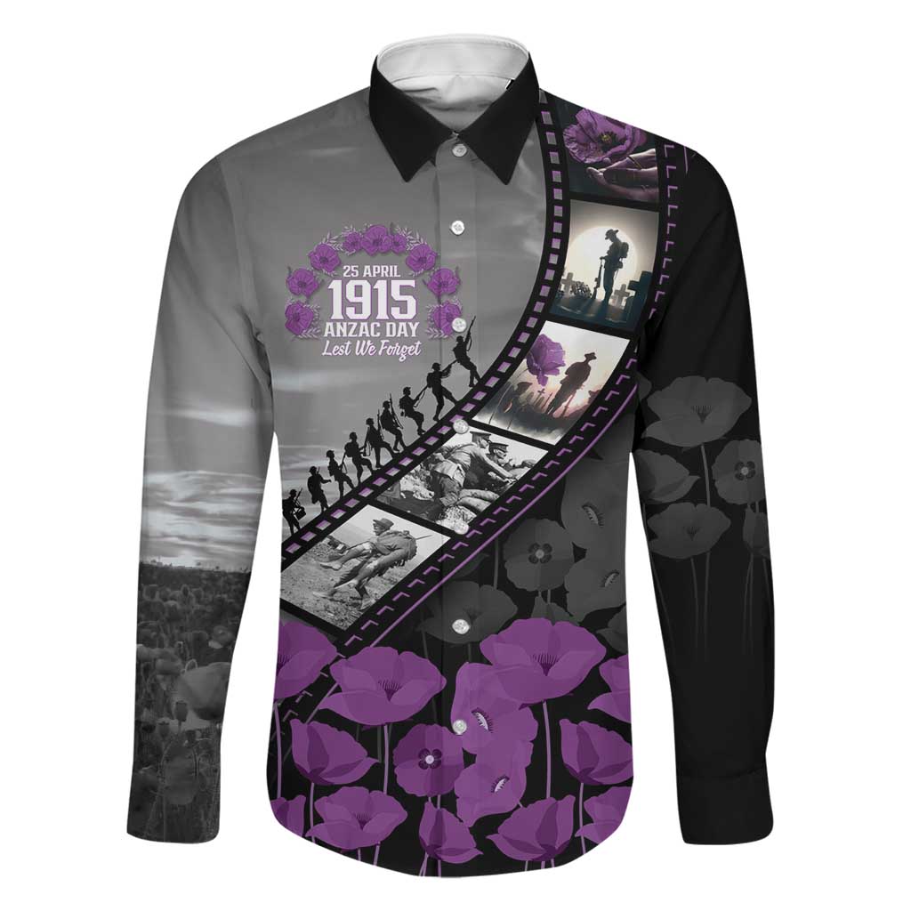 Personalised Remembering ANZAC Lest We Forget Family Matching Off The Shoulder Long Sleeve Dress and Hawaiian Shirt Vintage Film Frame Memorial Purple Poppy LT9 Dad's Shirt - Long Sleeve Purple - Polynesian Pride