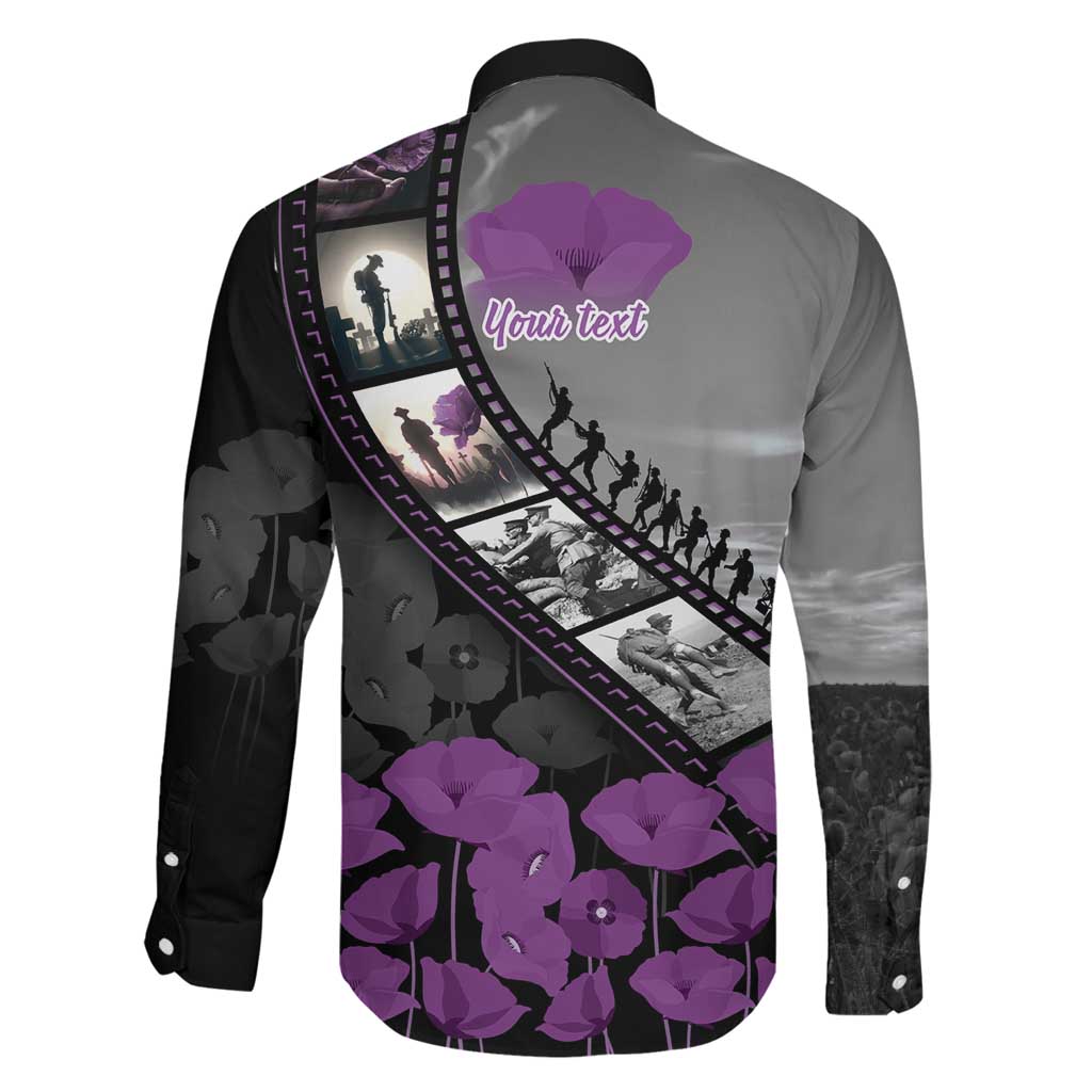 Personalised Remembering ANZAC Lest We Forget Family Matching Off The Shoulder Long Sleeve Dress and Hawaiian Shirt Vintage Film Frame Memorial Purple Poppy LT9 - Polynesian Pride