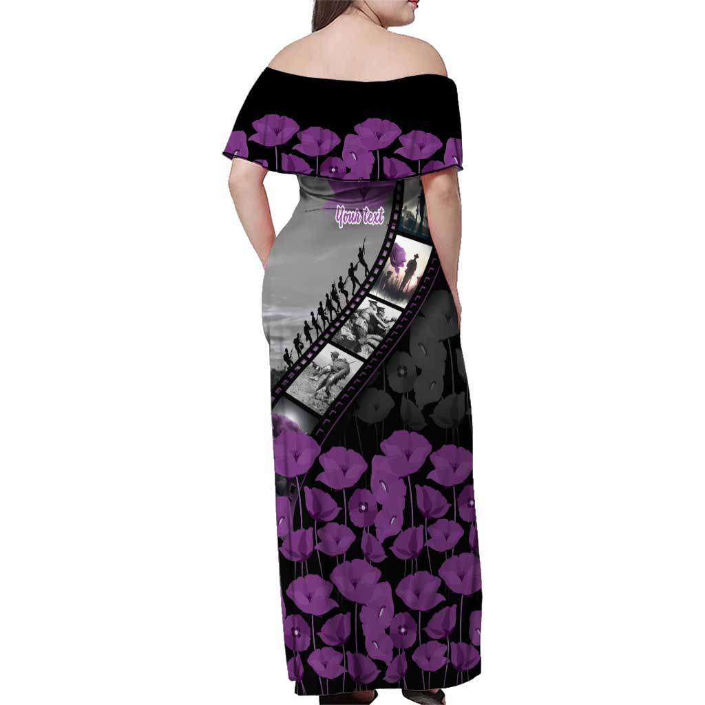 Personalised Remembering ANZAC Lest We Forget Family Matching Off Shoulder Maxi Dress and Hawaiian Shirt Vintage Film Frame Memorial Purple Poppy LT9 - Polynesian Pride