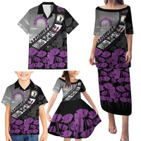 Personalised Remembering ANZAC Lest We Forget Family Matching Puletasi and Hawaiian Shirt Vintage Film Frame Memorial Purple Poppy LT9 - Polynesian Pride