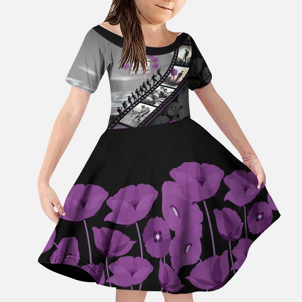 Personalised Remembering ANZAC Lest We Forget Family Matching Summer Maxi Dress and Hawaiian Shirt Vintage Film Frame Memorial Purple Poppy LT9 Daughter's Dress Purple - Polynesian Pride