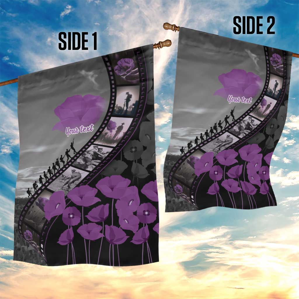 Personalised Remembering ANZAC Lest We Forget Garden Flag Vintage Film Frame Memorial Purple Poppy