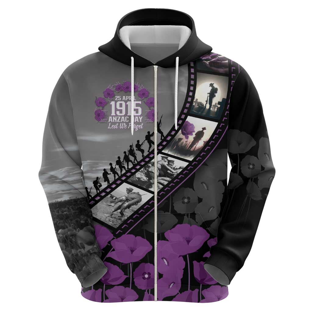 Personalised Remembering ANZAC Lest We Forget Hoodie Vintage Film Frame Memorial Purple Poppy