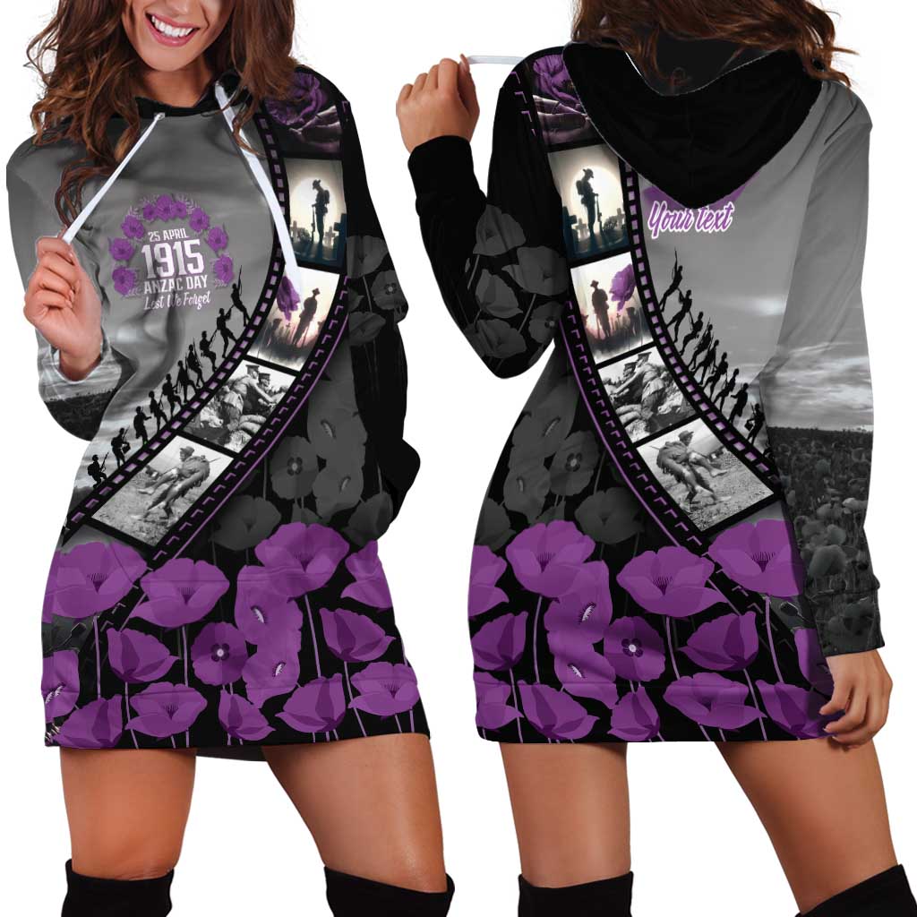 Personalised Remembering ANZAC Lest We Forget Hoodie Dress Vintage Film Frame Memorial Purple Poppy LT9 - Polynesian Pride