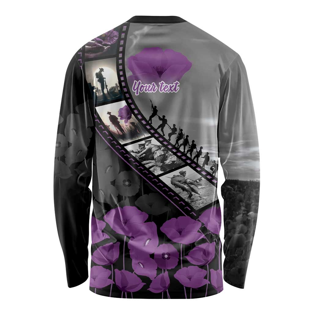 Personalised Remembering ANZAC Lest We Forget Long Sleeve Shirt Vintage Film Frame Memorial Purple Poppy