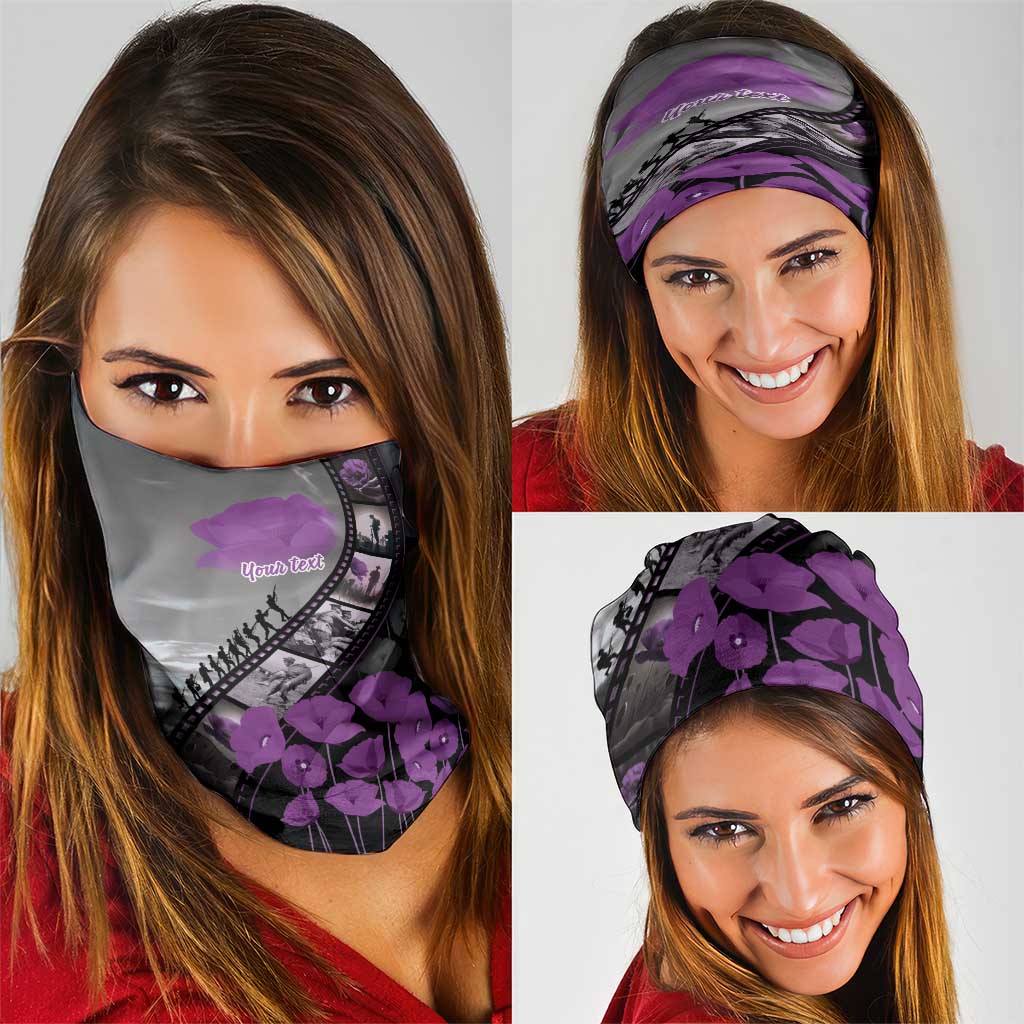 Personalised Remembering ANZAC Lest We Forget Neck Gaiter Vintage Film Frame Memorial Purple Poppy LT9 - Polynesian Pride