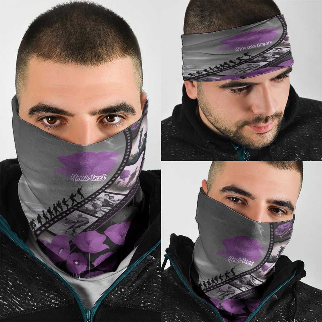 Personalised Remembering ANZAC Lest We Forget Neck Gaiter Vintage Film Frame Memorial Purple Poppy LT9 - Polynesian Pride