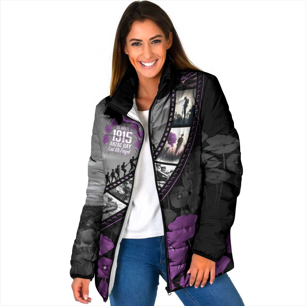 Personalised Remembering ANZAC Lest We Forget Padded Jacket Vintage Film Frame Memorial Purple Poppy