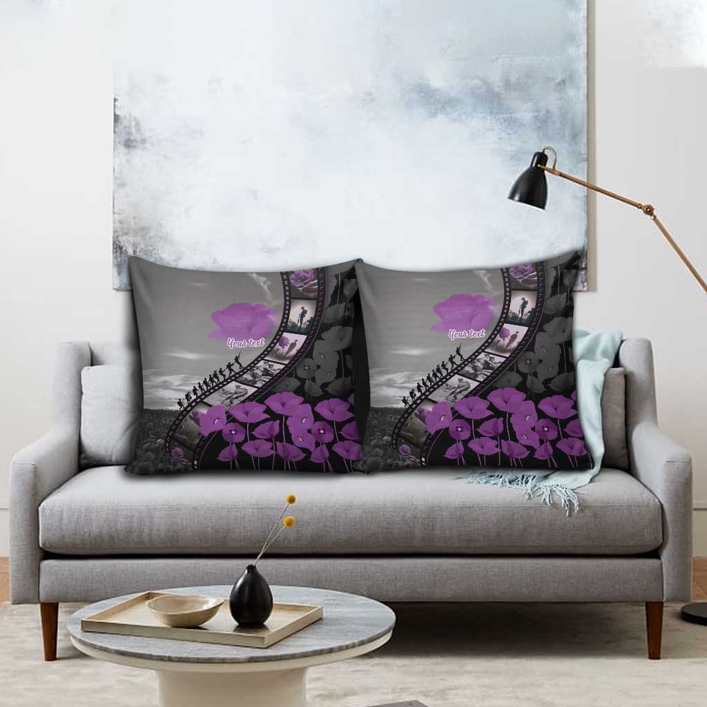 Personalised Remembering ANZAC Lest We Forget Pillow Cover Vintage Film Frame Memorial Purple Poppy LT9 - Polynesian Pride