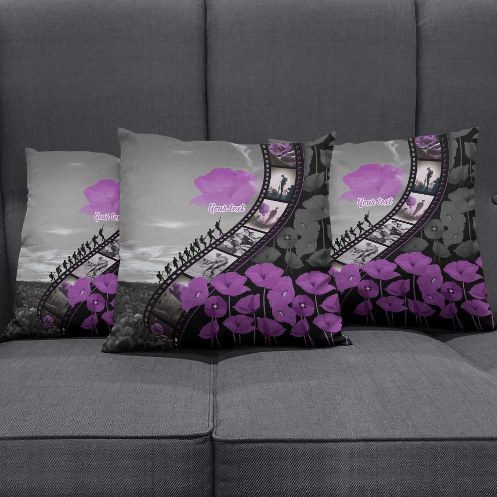 Personalised Remembering ANZAC Lest We Forget Pillow Cover Vintage Film Frame Memorial Purple Poppy LT9 - Polynesian Pride