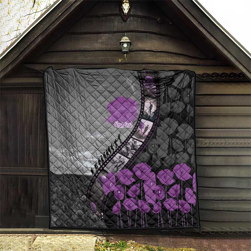 Personalised Remembering ANZAC Lest We Forget Quilt Vintage Film Frame Memorial Purple Poppy