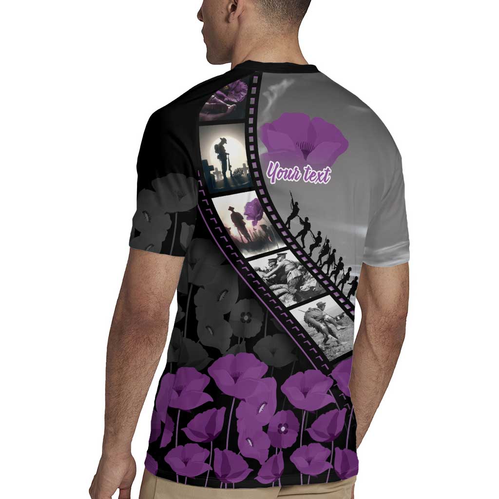 Personalised Remembering ANZAC Lest We Forget Rugby Jersey Vintage Film Frame Memorial Purple Poppy