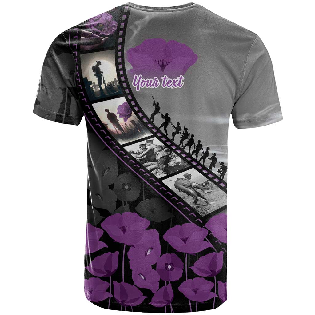 Personalised Remembering ANZAC Lest We Forget T Shirt Vintage Film Frame Memorial Purple Poppy