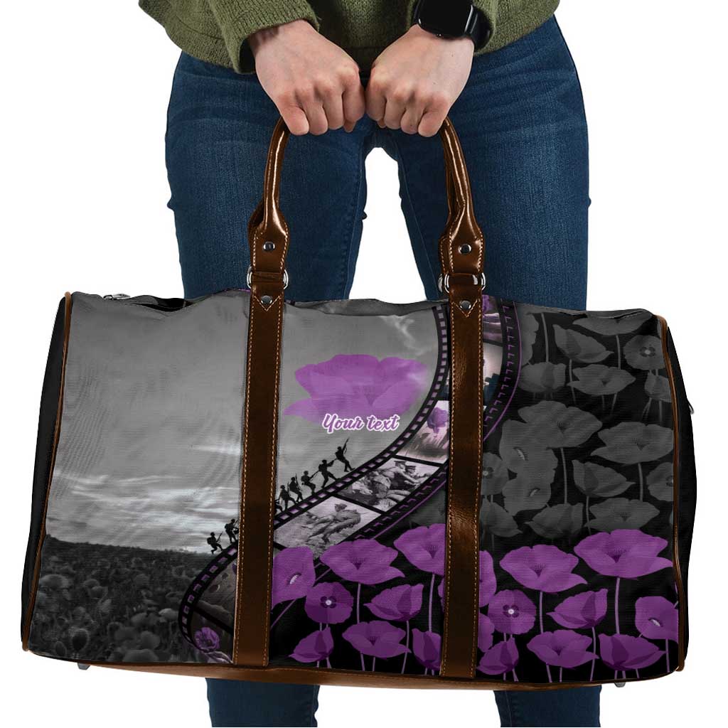 Personalised Remembering ANZAC Lest We Forget Travel Bag Vintage Film Frame Memorial Purple Poppy