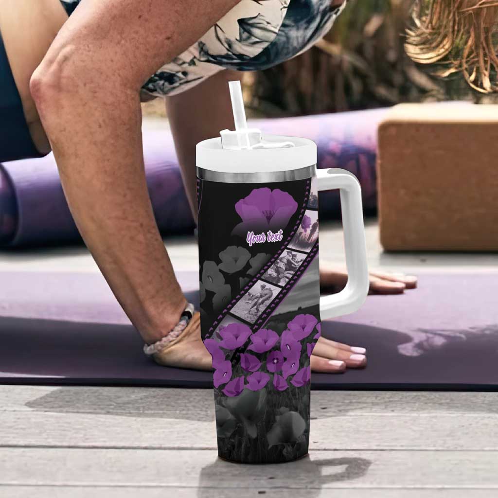 Personalised Remembering ANZAC Lest We Forget Tumbler With Handle Vintage Film Frame Memorial Purple Poppy