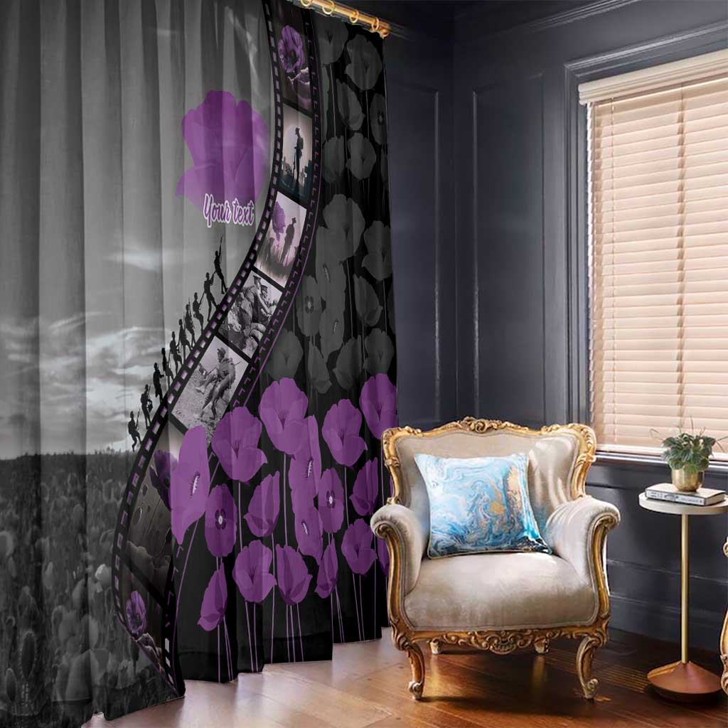 Personalised Remembering ANZAC Lest We Forget Window Curtain Vintage Film Frame Memorial Purple Poppy