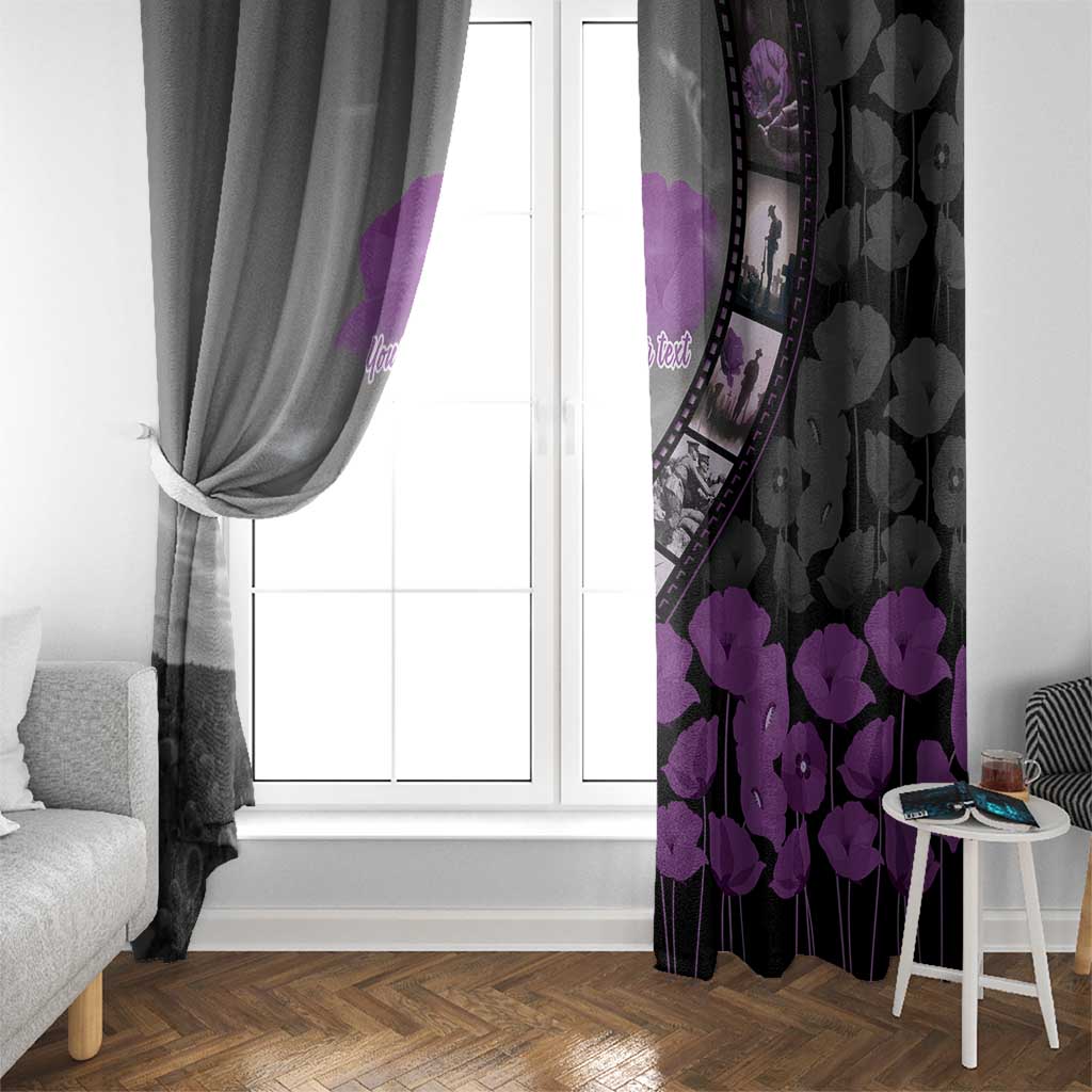 Personalised Remembering ANZAC Lest We Forget Window Curtain Vintage Film Frame Memorial Purple Poppy