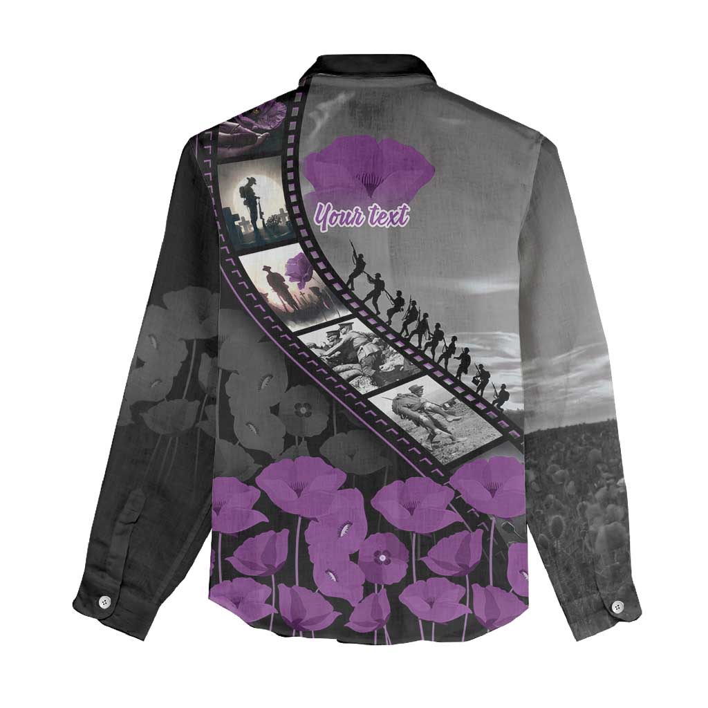 Personalised Remembering ANZAC Lest We Forget Women Casual Shirt Vintage Film Frame Memorial Purple Poppy LT9 - Polynesian Pride