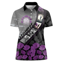 Personalised Remembering ANZAC Lest We Forget Women Polo Shirt Vintage Film Frame Memorial Purple Poppy LT9 Female Purple - Polynesian Pride